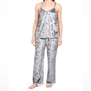 Josie Natori New Size M and L‎ Crushed Velvet Tank Pant Pajama Set Granite Gray
